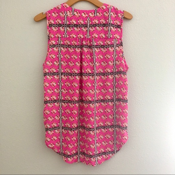 Women's 41 Hawthorn Hot Pink Print Sleeveless Top Sz M Shalley Split Neck Blouse - Picture 4 of 12
